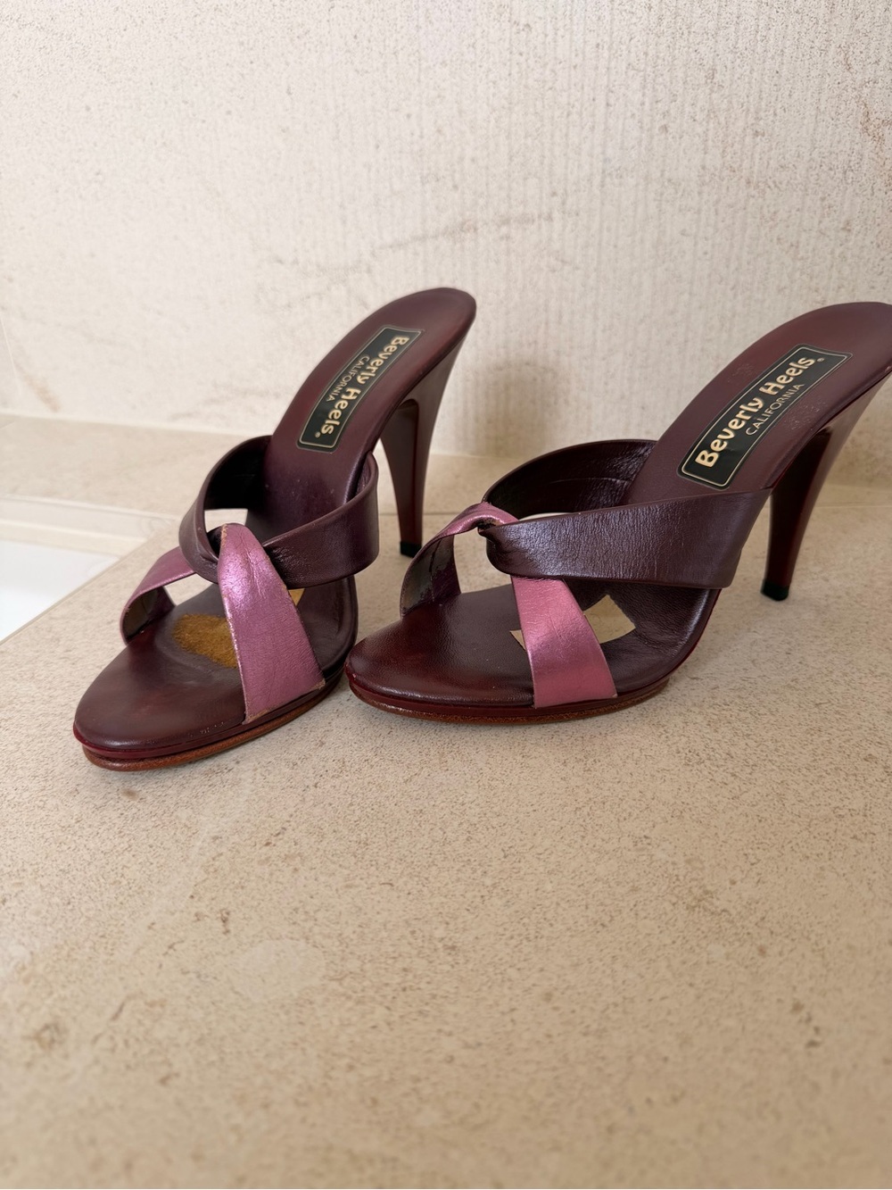Vintage Beverly Heels Peacock Metallic Leather Mules Size 8M